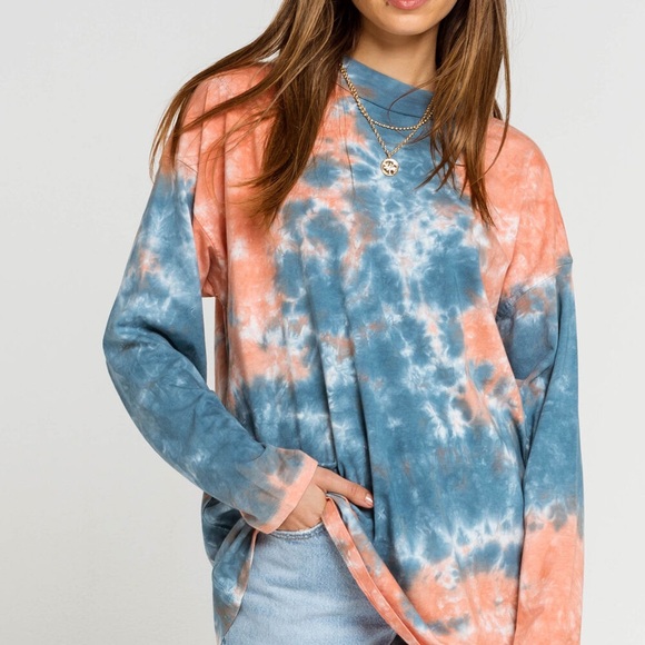 Free People Oversized Tie Dye Pink Blue Tee Shirt - Picture 7 of 16